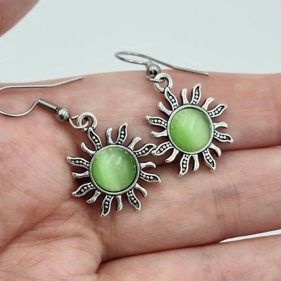 Any 2/$20! Silver Green Gem Sun Drop Earrings - Picture 2 of 5